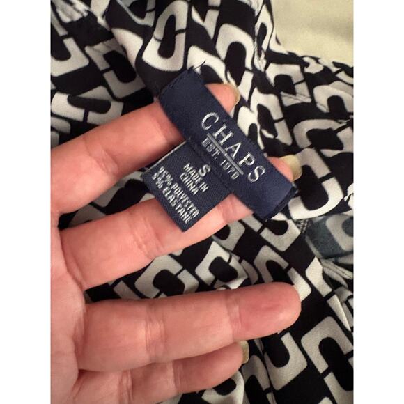 Chaps Black & White Belted Wrap Dress Small - Picture 6 of 6